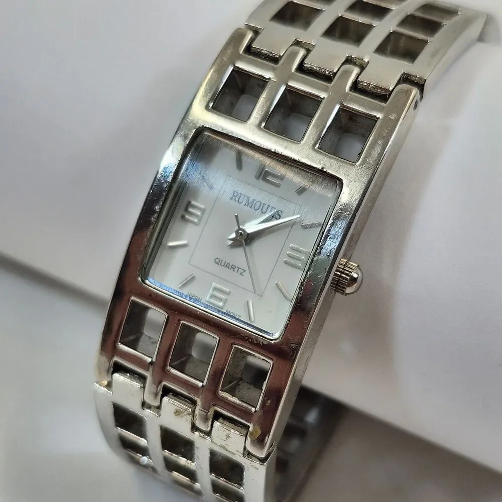 Rumours Watch Women's 28820 Silver Tone Rectangle Quartz Geometric Bracelet VTG